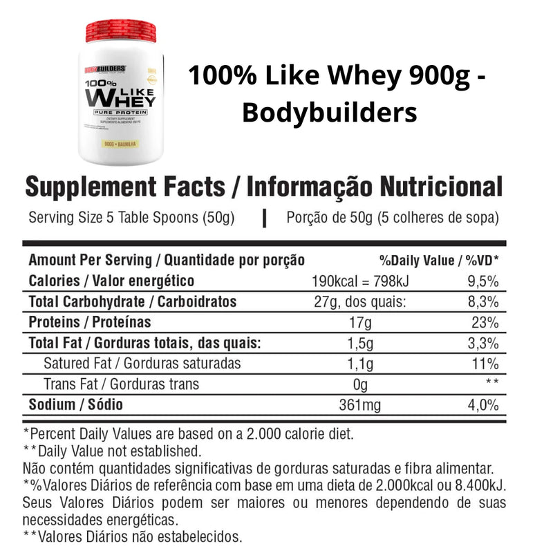 Whey Protein 100% LIKE WHEY PURE PROTEIN 900g - Suplemento em pó para fisiculturistas e academia.