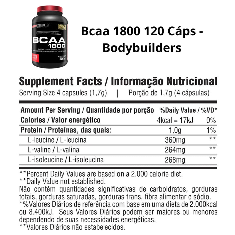 BCAA 1800 120 Cápsulas-Suplemento de Recuperação Muscular para Fisiculturistas e Atletas de alta performance.