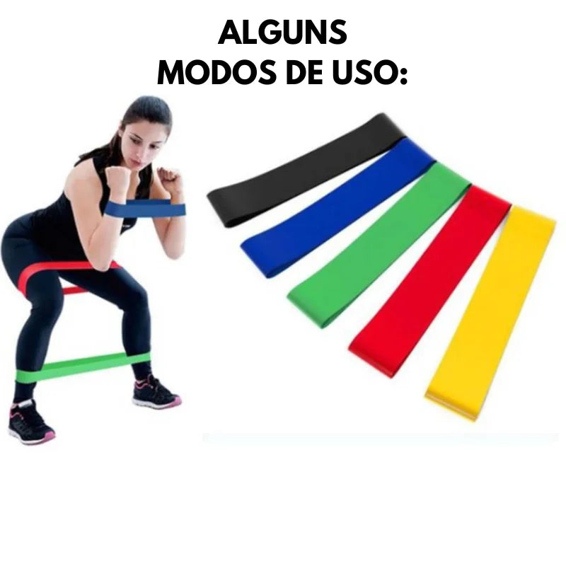 Kit de 5 Mini Faixas Elásticas Ideal p/ Exercício/Academia/Treino/Funcional/Mobilidade em Casa.