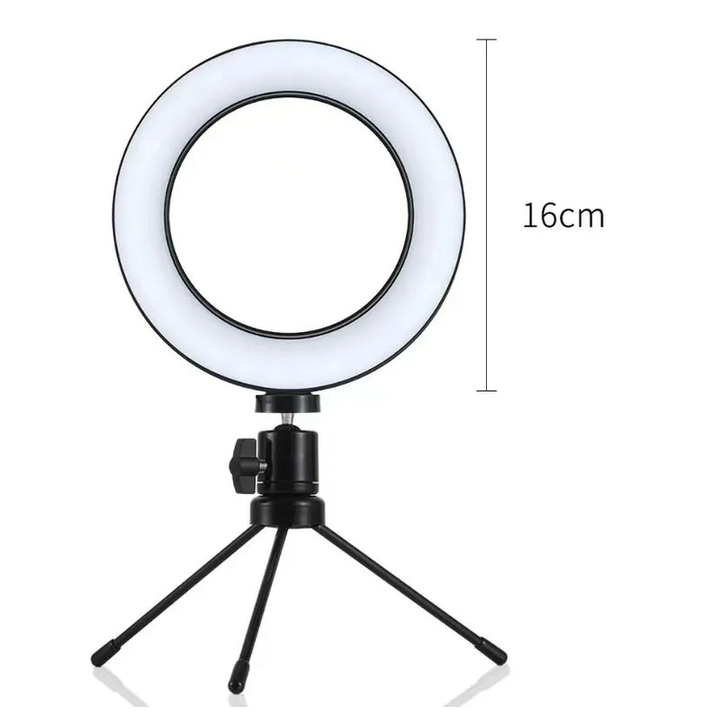 Ring Light Led Iluminador de mesa pequeno.Tripé 6 polegadas 16cm com suporte para celular.