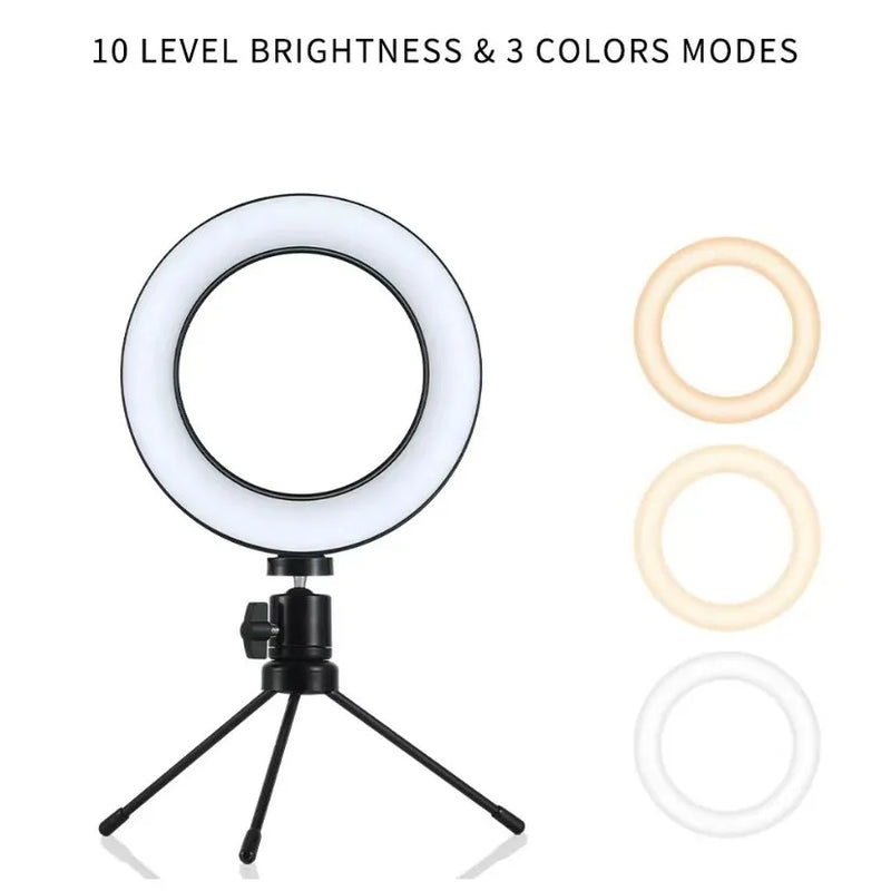 Ring Light Led Iluminador de mesa pequeno.Tripé 6 polegadas 16cm com suporte para celular.